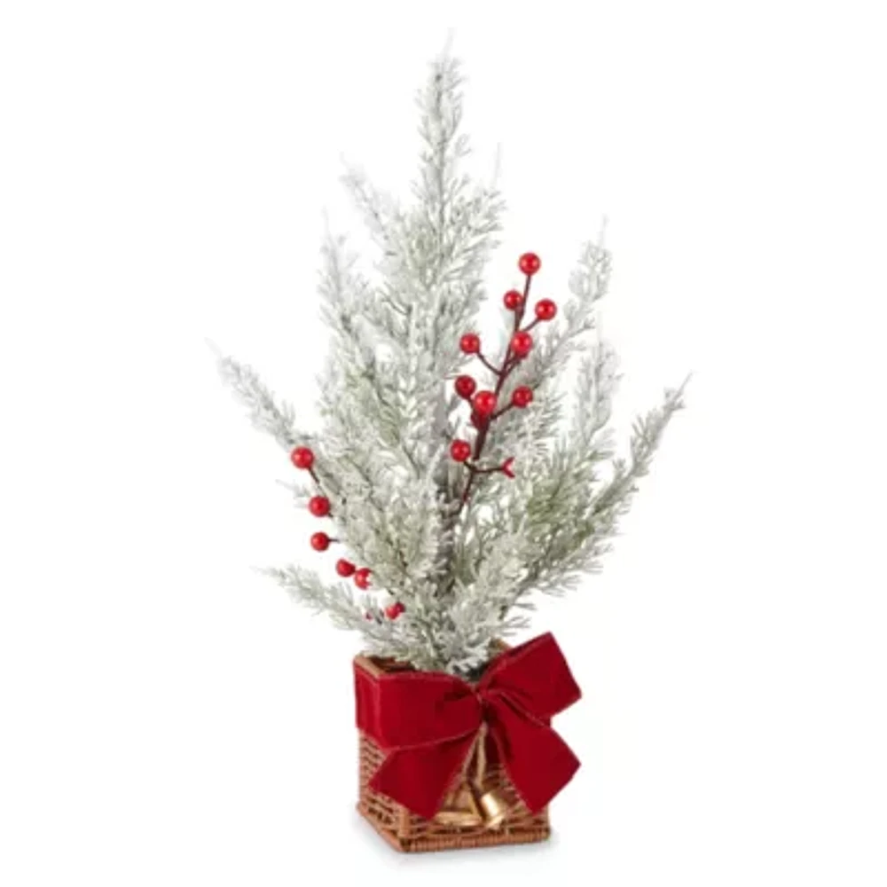 North Pole Trading Co. 16in Flocked Red Berry Christmas Tabletop Tree