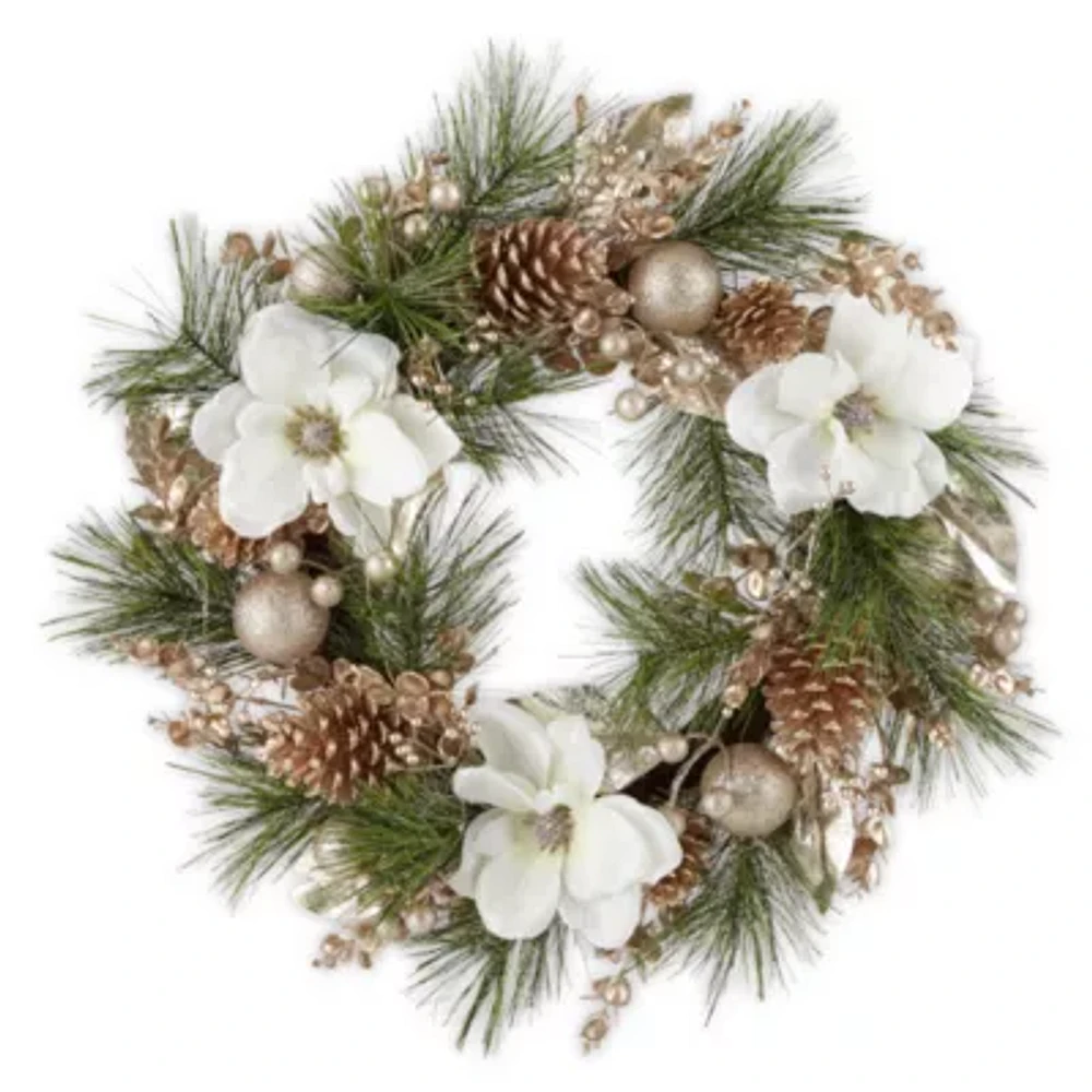 North Pole Trading Co. Magnolia Shine Indoor Pre-Lit Christmas Wreath