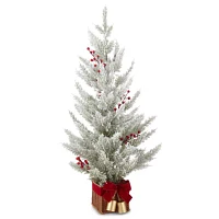 North Pole Trading Co. 36in Flocked Red Berry Christmas Tabletop Tree