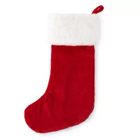 North Pole Trading Co. Red Quilted With Faux Fur Christmas Stocking