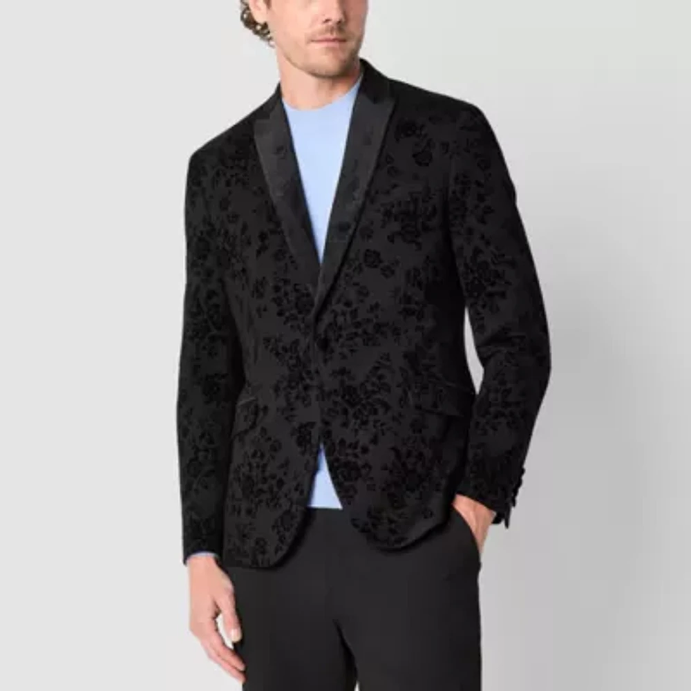 J. Ferrar Mens Slim Floral Stretch Fabric Slim Fit Tuxedo Jacket