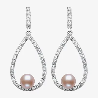 Womens Pink Cultured Freshwater Pearl Sterling Silver Pear Drop Earrings