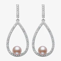 Womens Pink Cultured Freshwater Pearl Sterling Silver Pear Drop Earrings