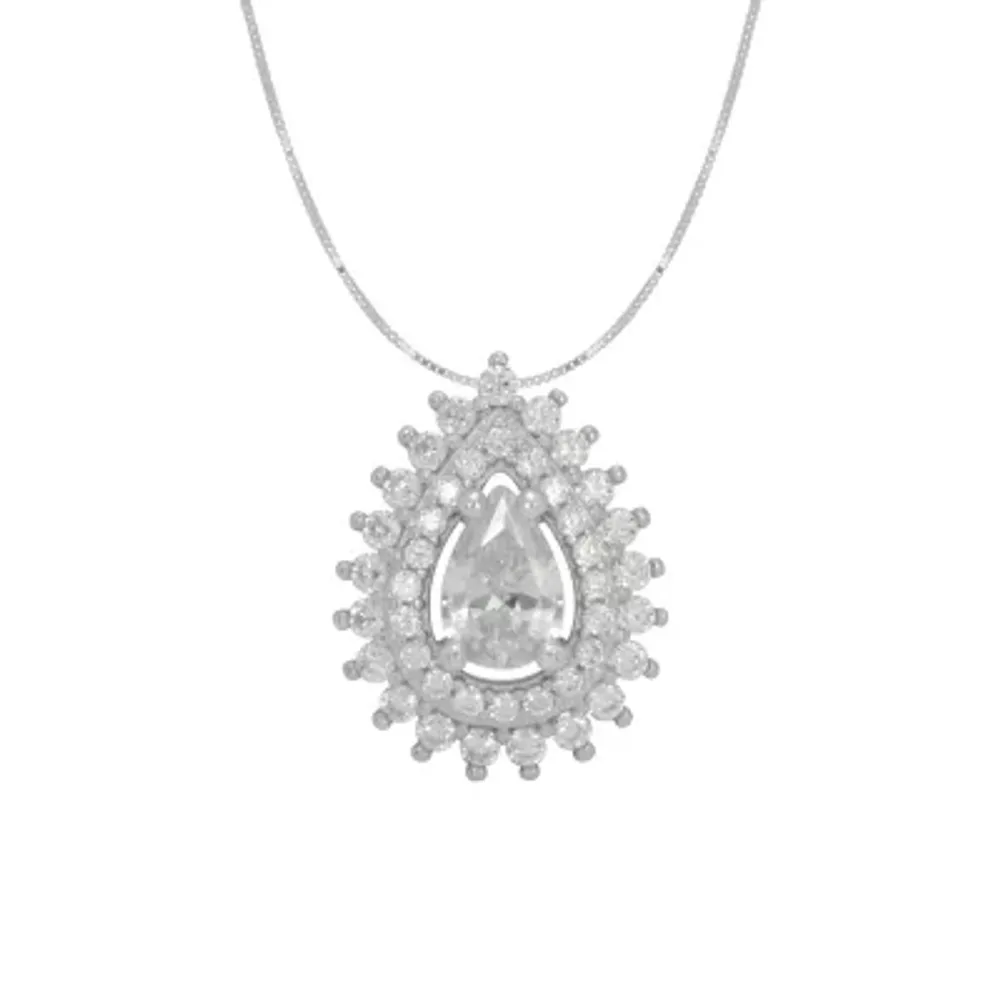 DiamonArt® Womens White Cubic Zirconia Sterling Silver Pear Pendant Necklace