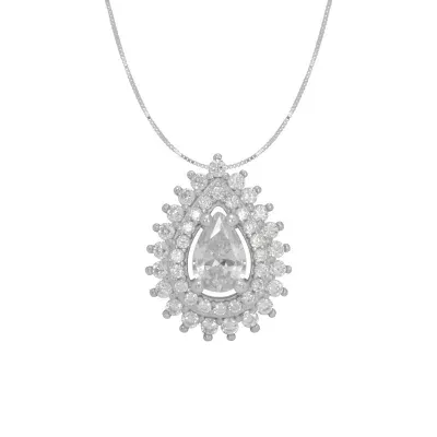 DiamonArt® Womens White Cubic Zirconia Sterling Silver Pear Pendant Necklace