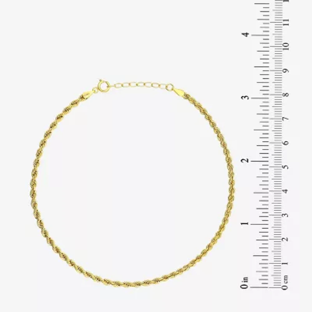 10K Gold 9 Inch Hollow Rope Ankle Bracelet