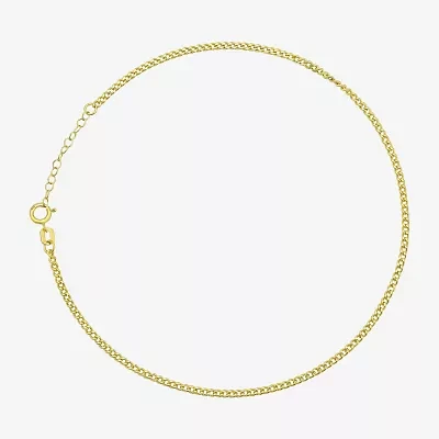 Womens 10K Gold 9 Inch Hollow Curb Ankle Bracelet