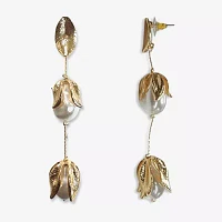 Bijoux Bar Metal Petal Linear Simulated Pearl Drop Earrings