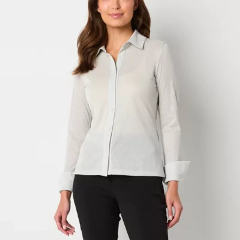 Worthington Womens Long Sleeve Regular Fit Button-Down Shirt