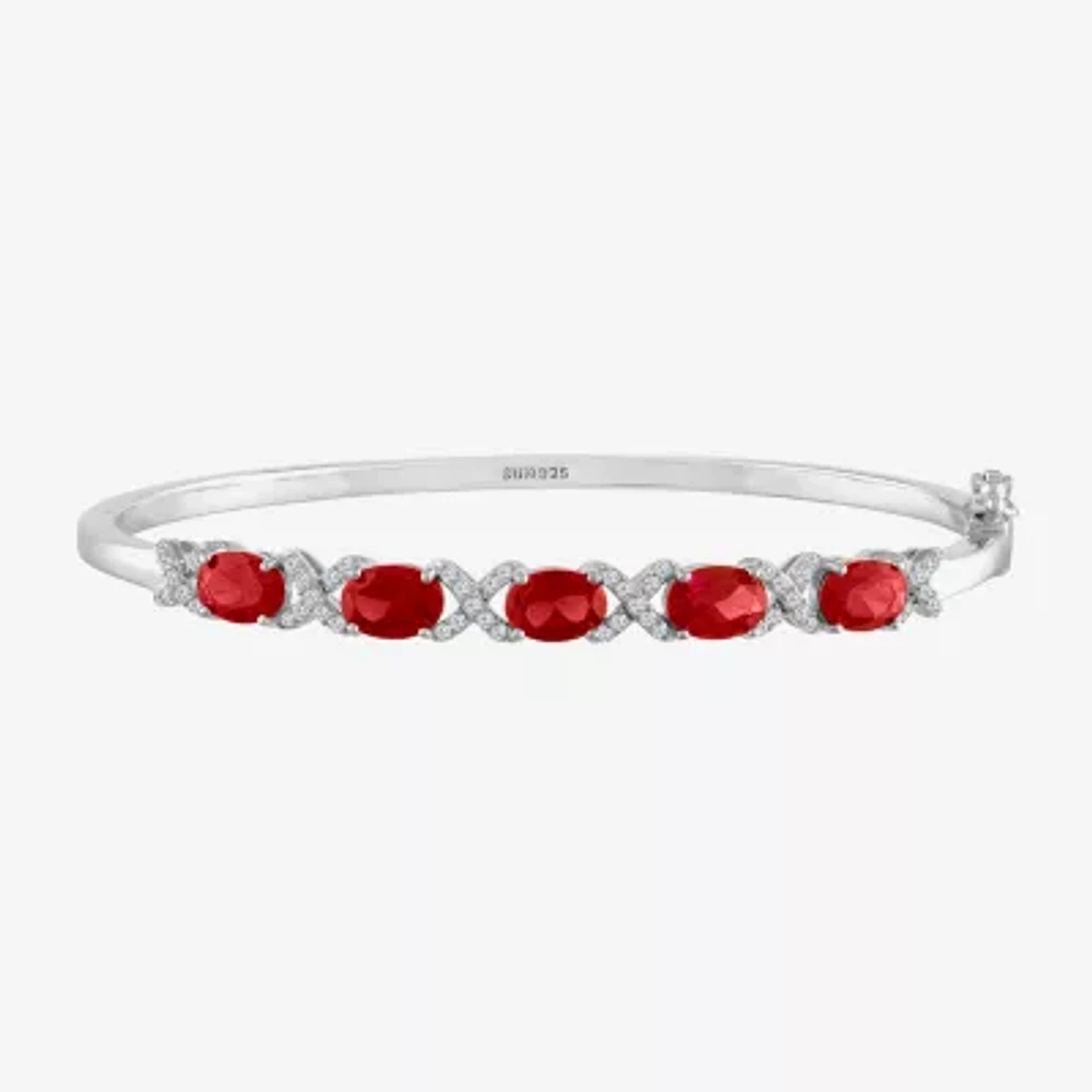 Womens Lab Created Ruby Sterling Silver Bangle Bracelet