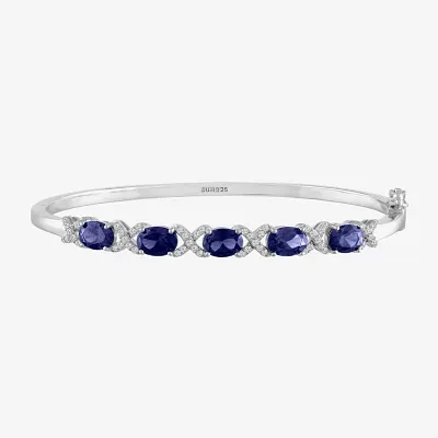 Womens Lab Created Blue Sapphire Sterling Silver Bangle Bracelet