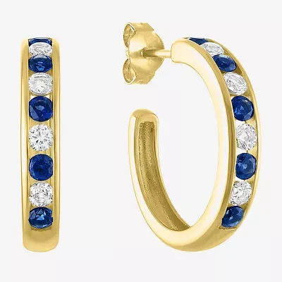 Lab Created Gemstone 14K Gold Over Silver 20mm Hoop Earrings