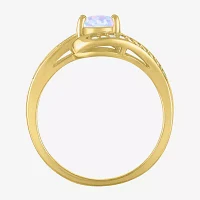 Womens Lab Created White Opal 14K Gold Over Silver Crossover Side Stone Cocktail Ring