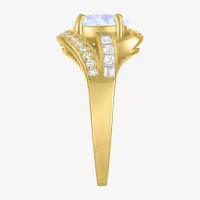 Womens Lab Created White Opal 14K Gold Over Silver Crossover Side Stone Cocktail Ring