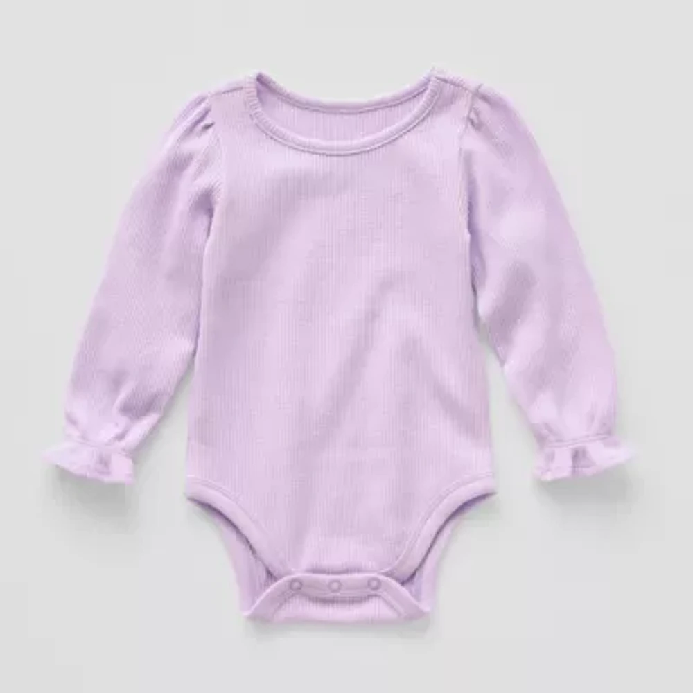 Okie Dokie Waffle Knit Baby Girls Long Sleeve Bodysuit