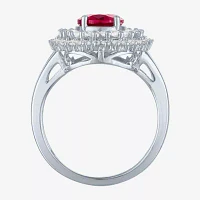 Womens Lab Created Ruby Sterling Silver Cocktail Ring