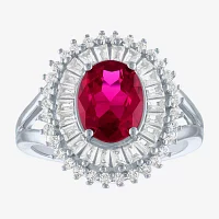 Womens Lab Created Ruby Sterling Silver Cocktail Ring