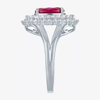 Womens Lab Created Ruby Sterling Silver Cocktail Ring