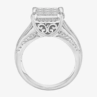 Womens 1 CT. T.W. Lab Grown White Diamond 10K Gold Side Stone Halo Engagement Ring