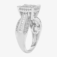 Womens 1 CT. T.W. Lab Grown White Diamond 10K Gold Side Stone Halo Engagement Ring