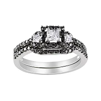 Midnight Black Diamond 1/2 CT. T.W. White and Color-Enhanced Ring Set