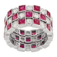 Womens Lab Created Red Ruby Sterling Silver Stackable Ring