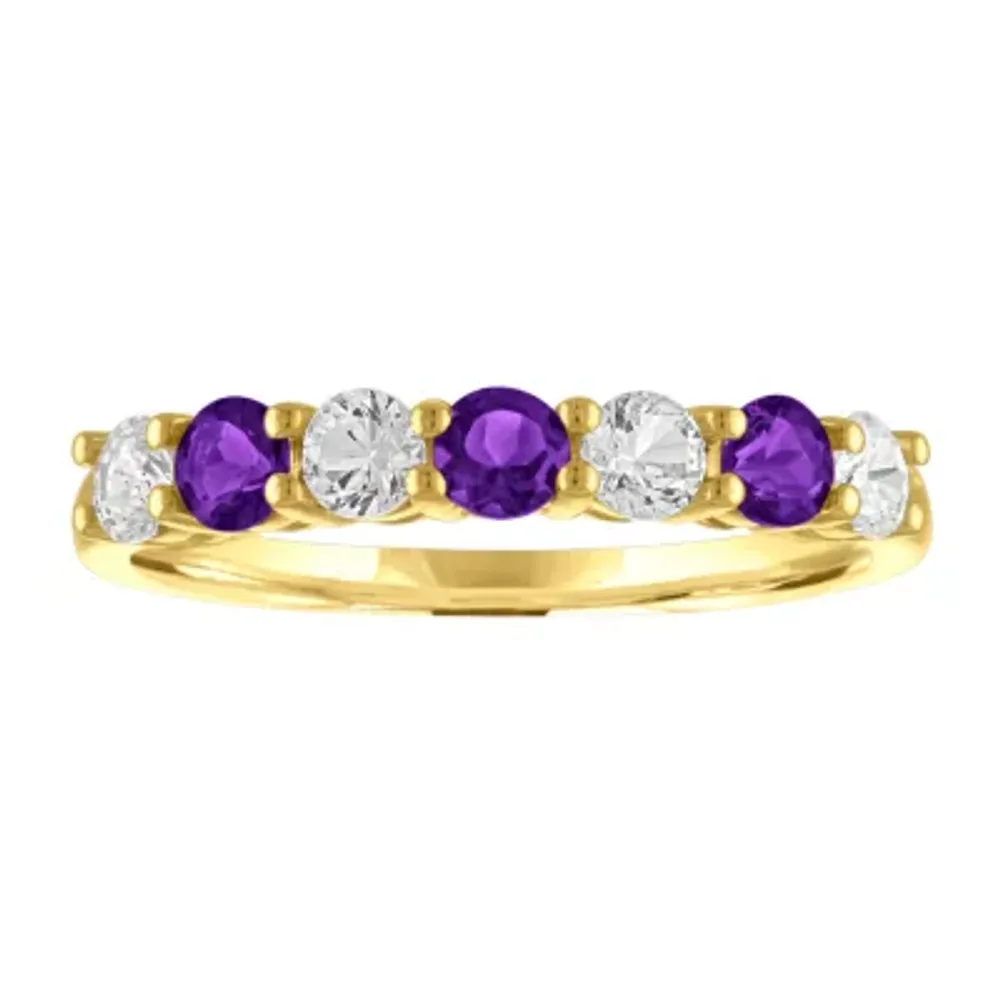 Womens Genuine Purple Amethyst 10K Gold Stackable Ring