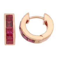 Lab Created Red Ruby 14K Gold Over Silver 12mm Hoop Earrings