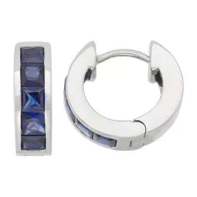 Lab Created Blue Sapphire Sterling Silver 12mm Hoop Earrings