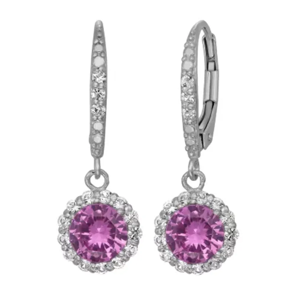 Lab Created Pink Sapphire Sterling Silver Drop Earrings