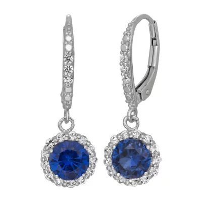 Lab Created Blue Sapphire Sterling Silver Round Drop Earrings