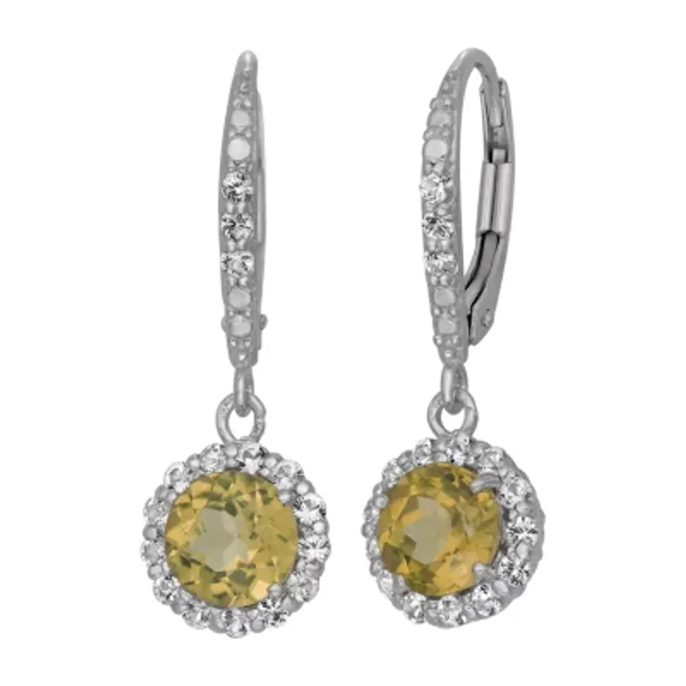 Genuine Yellow Citrine Sterling Silver Drop Earrings