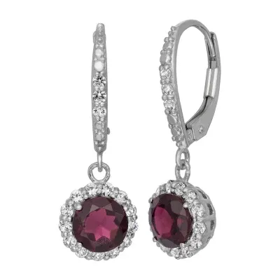 Genuine Red Garnet Sterling Silver Round Drop Earrings