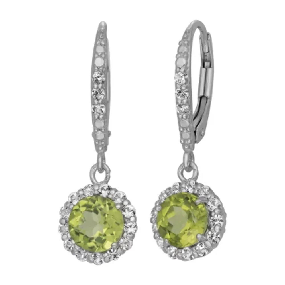 Genuine Green Peridot Sterling Silver Round Drop Earrings