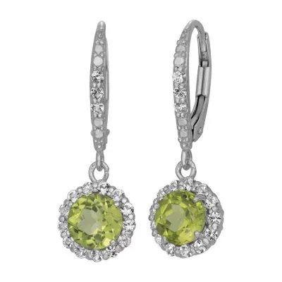 Genuine Green Peridot Sterling Silver Round Drop Earrings