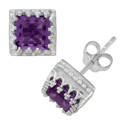 Genuine Purple Amethyst Sterling Silver 8mm Stud Earrings