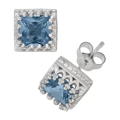Lab Created Blue Aquamarine Sterling Silver 8mm Stud Earrings