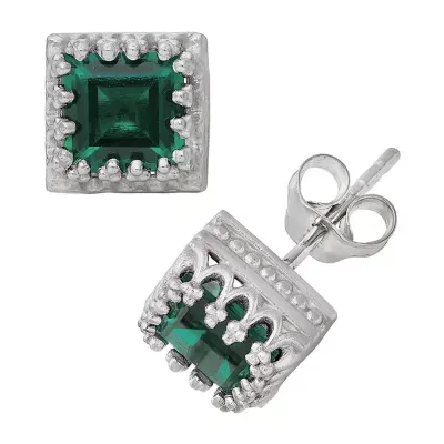 Lab Created Green Emerald Sterling Silver 8mm Stud Earrings