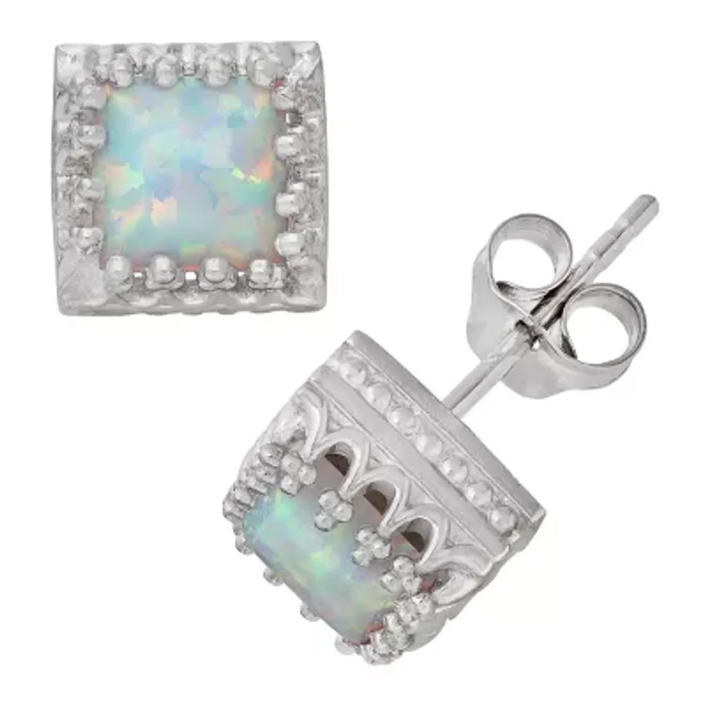 Lab Created White Opal Sterling Silver 8mm Stud Earrings