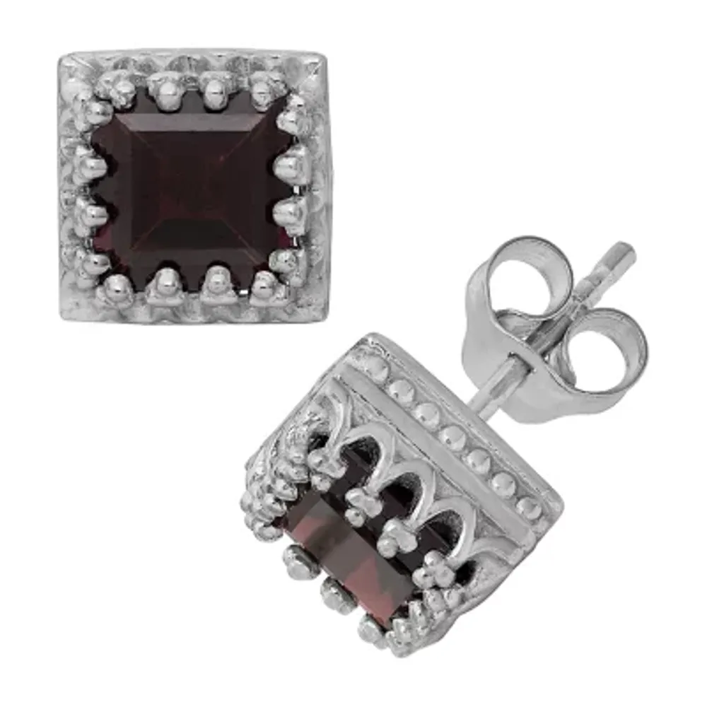 Genuine Red Garnet Sterling Silver 8mm Stud Earrings