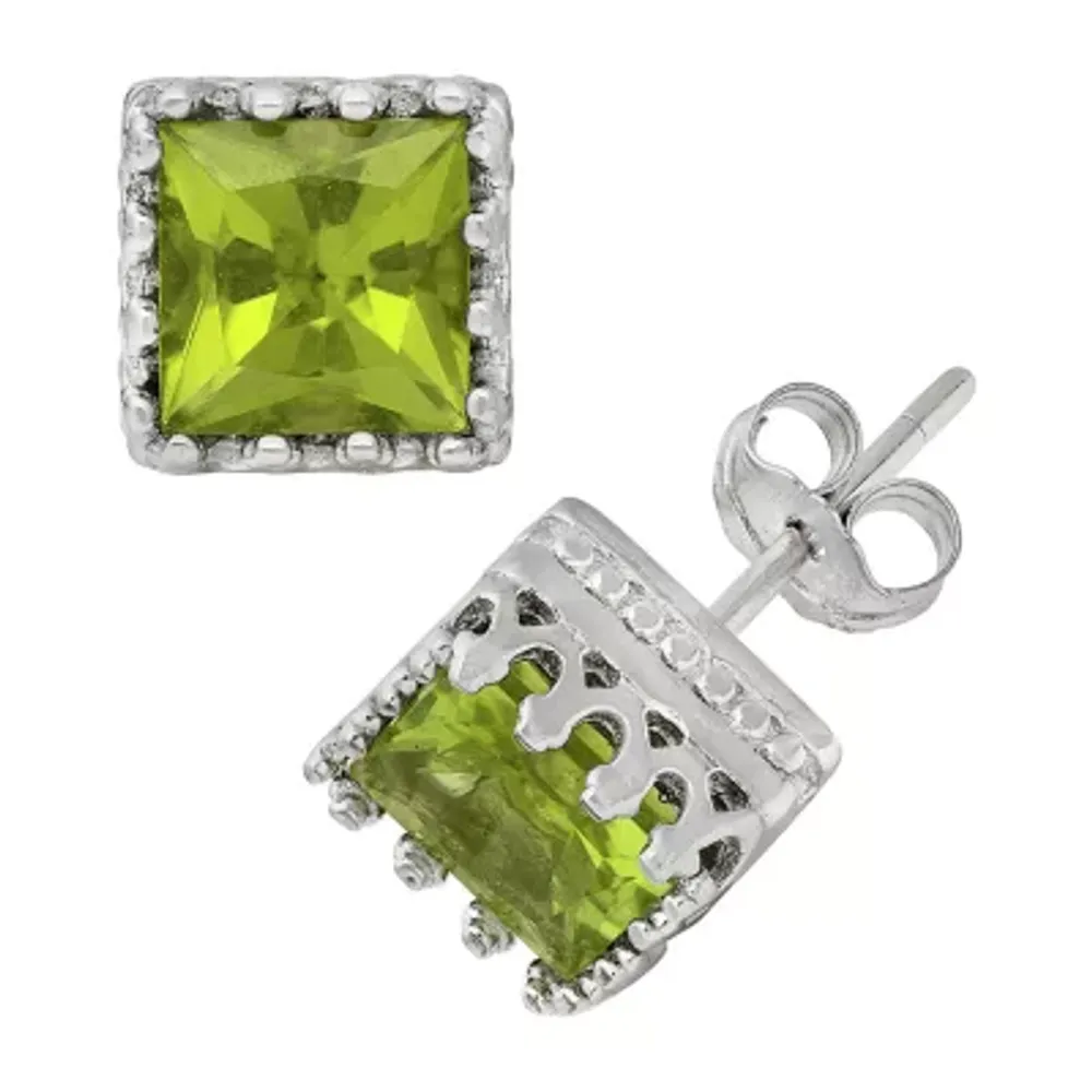 Genuine Green Peridot Sterling Silver 8mm Stud Earrings