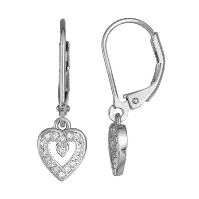 Girls Lab Created Cubic Zirconia Sterling Silver Heart Drop Earrings