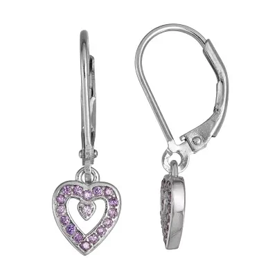 Girls Lab Created Cubic Zirconia Sterling Silver Heart Drop Earrings