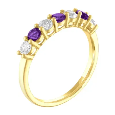 Womens Genuine Purple Amethyst 10K Gold Stackable Ring