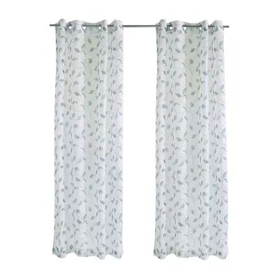 Two Tone Leaf Sheer Grommet Top Single Outdoor Curtain Panel