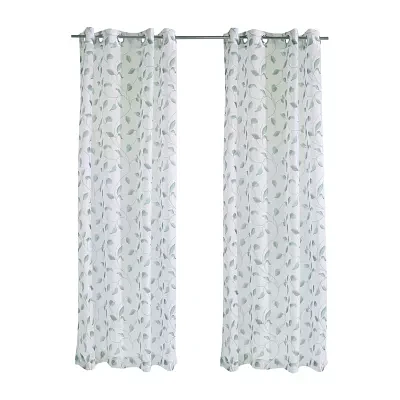 Two Tone Leaf Sheer Grommet Top Single Outdoor Curtain Panel