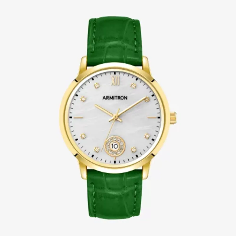 Armitron Womens Crystal Accent Green Leather Strap Watch 75/5834mpgpgn