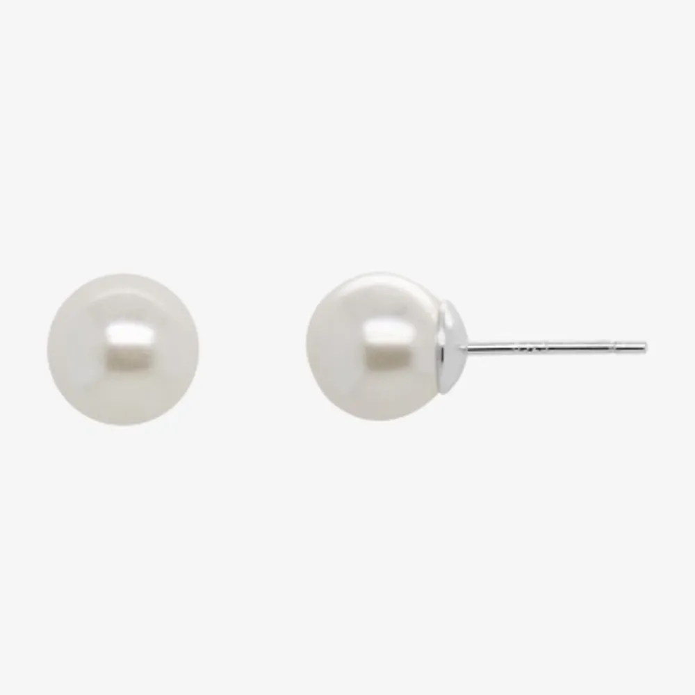 Silver Treasures Sterling Silver Simulated Pearl 8mm Stud Earrings