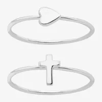 Itsy Bitsy Made With Recycled Sterling Silver 2-pc. Heart Cross Ring Sets