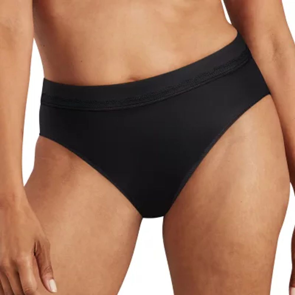 Core Microfiber High-Waist Thong With Logo Waistband in Black